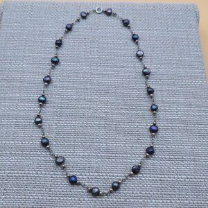 17.5 Inch Sterling Silver Rustic Handmade Genuine Pearls Chain Necklace A5606